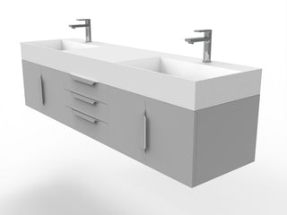 CastelloUSA Amazon 72" Wall Mounted Vanity Set, Gray, White Top, Brushed Nickel