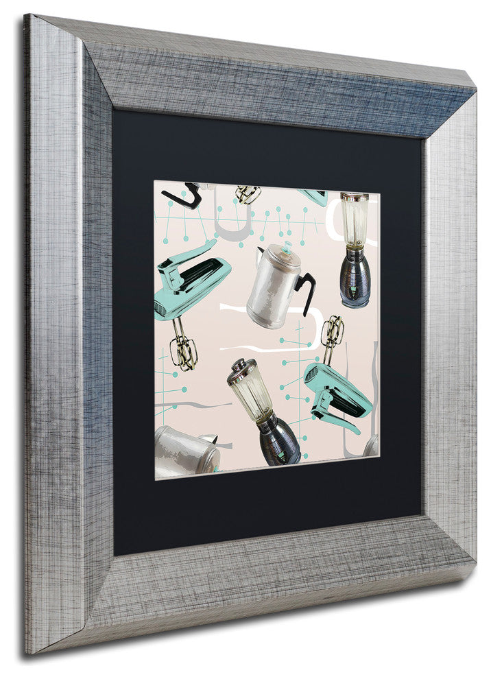 Color Bakery 'Fifties Patterns I' Art, Silver Frame, Black Matte, 11"x11"