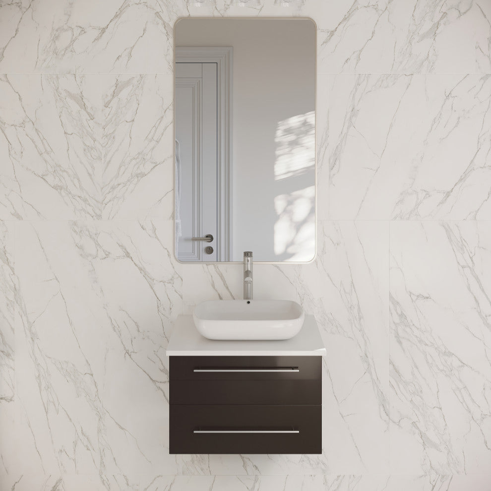 Lucera Wall Mount Vessel Sink Bathroom Cabinet, Espresso, 24"