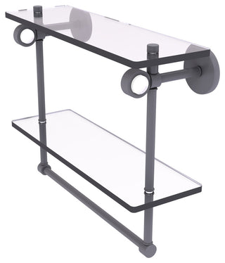 Clearview 16" Double Glass Vanity Shelf with Towel Bar, Matte Gray