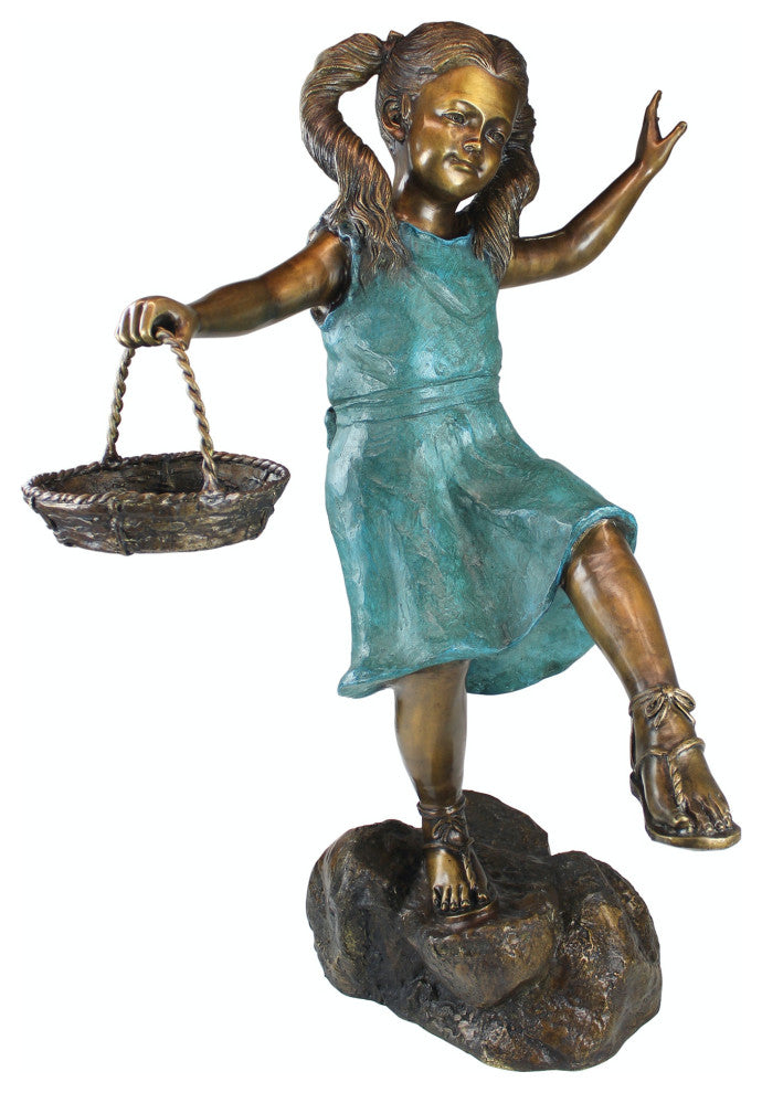Skipping Flower Girl With Basket Bronze