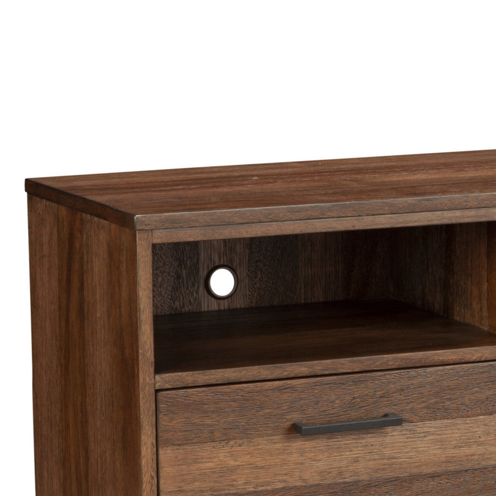 Benzara BM269169 TV Console With 3 Drawers and 3 Compartments, Rustic Brown