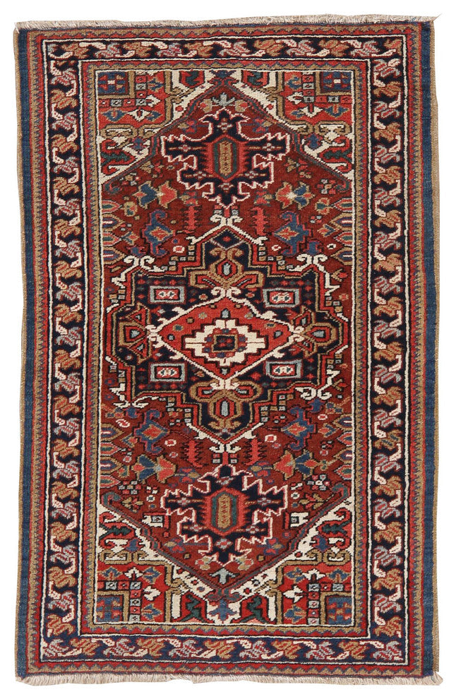 Consigned, Handmade Wool Vintage Persian Oriental Area Rug, Red, 4'8"X3'1"