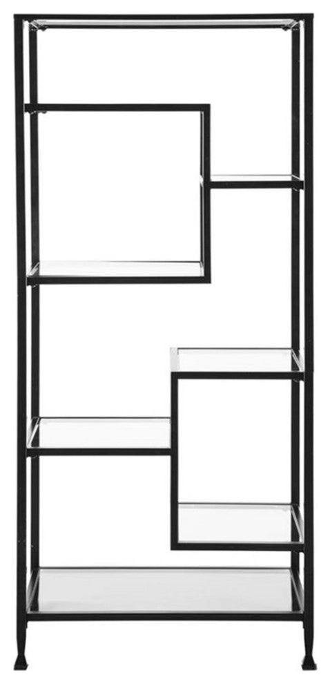 Maklaine Modern designed Metal and Glass Etagere in Black Finish