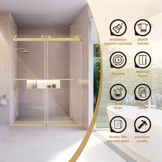 Frameless Exposed Roller Shower Door, Brushed Gold, 60" W X 76" H