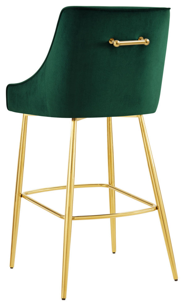 Bar Stool Chair Barstool, Green, Velvet, Modern, Mid Century Bistro Dining