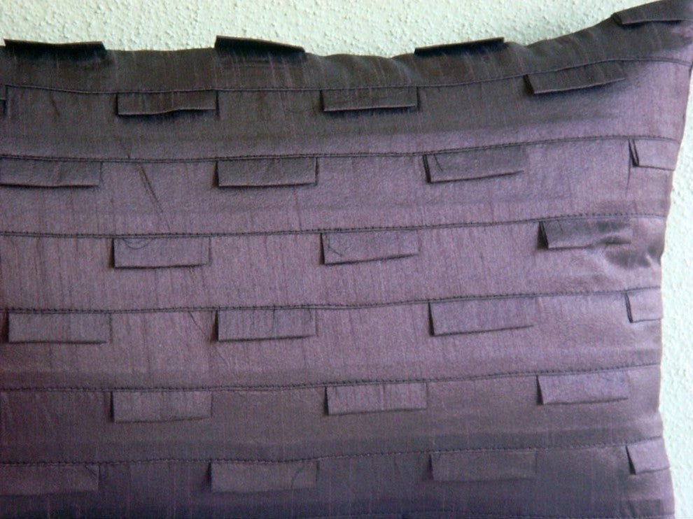 Purple Art Silk 12"x18" Solid Color Pintucks Pillows Cover, Plum Stripe