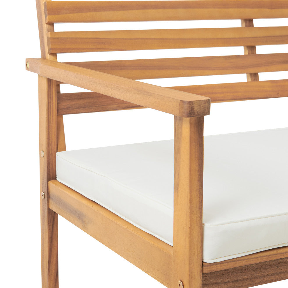 Orwell Outdoor Acacia Wood Bench With Cushion, Cocktail Table