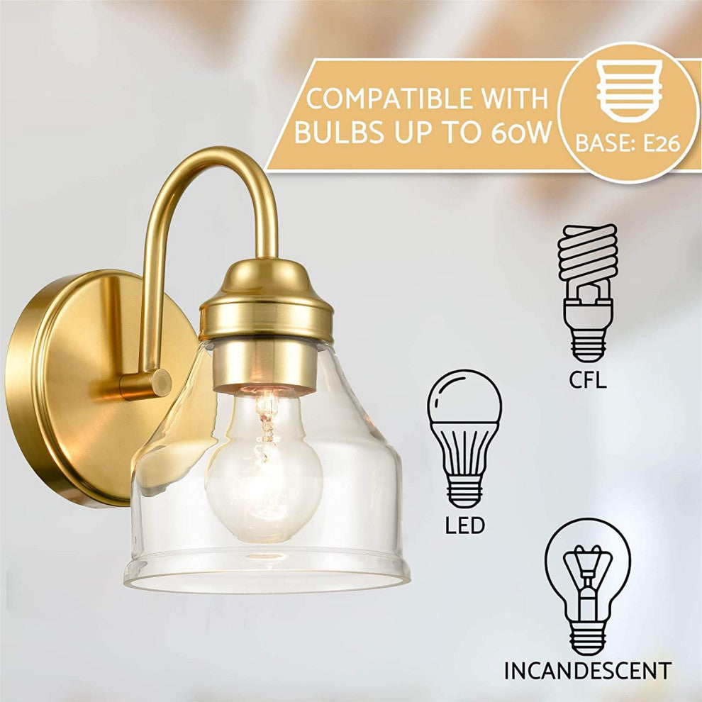 Modern Brass Wall Lighting Fixture Single Glass Home Wall Sconce