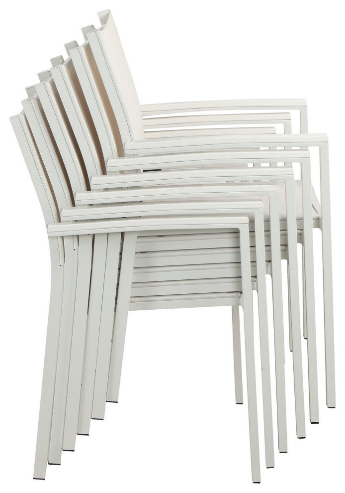 Benzara BM287793 21" Set of 6 Dining Chairs, Aluminum Frames, White Fabric