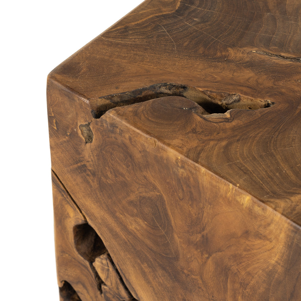 Teak Square Stool-Teak Root