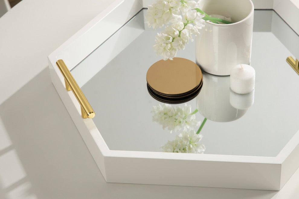 Lipton Hexagon Decorative Tray with Metal Handles, White/Mirror 18x18