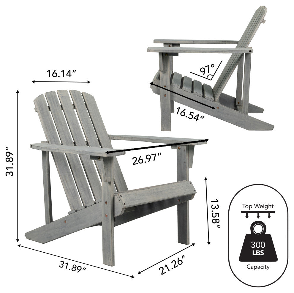 Westport Outdoor Patio Traditional Acacia Wood Adirondack Chair, Gray