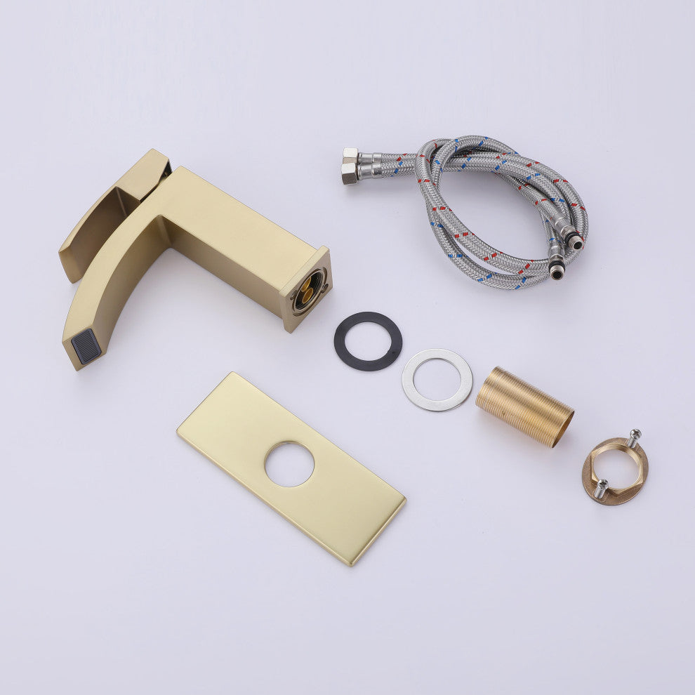 Deck Mounted Single Hole Bathroom Sink Faucet, Brushed Gold