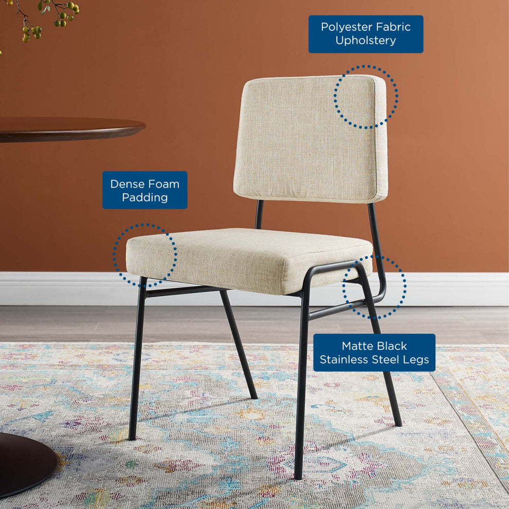 Side Dining Chair, Fabric, Metal, Black Beige, Modern, Cafe Bistro Restaurant