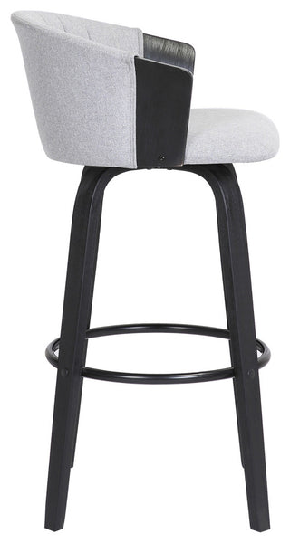 Diana 30" Swivel Black Wood Bar Stool in Light Gray Fabric