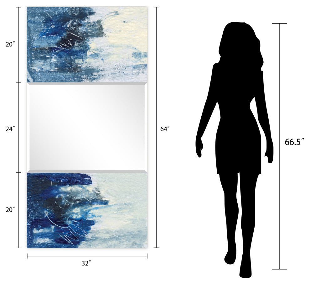 Abstract Rectangular Beveled Wall Mirror on Free Floating Printed Tempered Glass