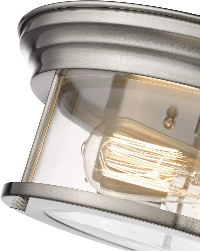 2 Light Glass Ceiling Light, Round, Nickel