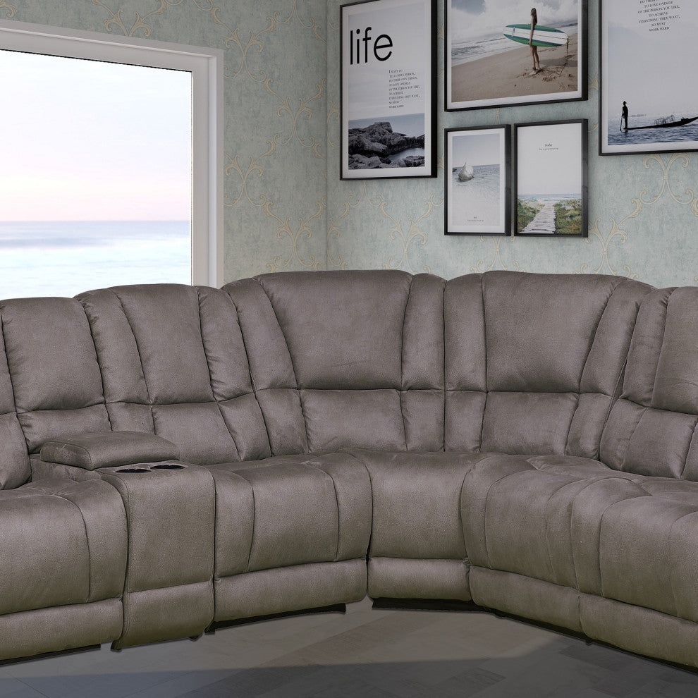 Betsy Furniture Microfiber Reclining Sectional Living Room Set, Grey