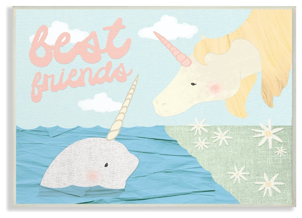 The Kids Room Best Friends Narwhal & Unicorn Collage Wall Plaque Art, 13"x19"