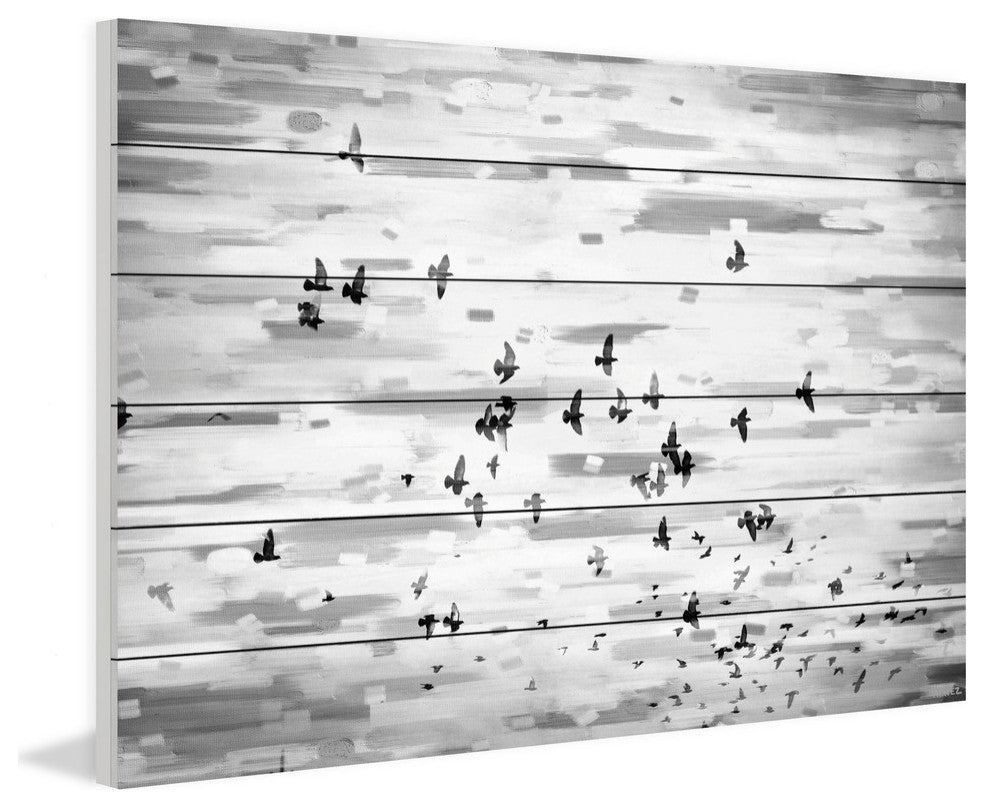 "Birds in Flight" Print on White Wood, 60"x40"