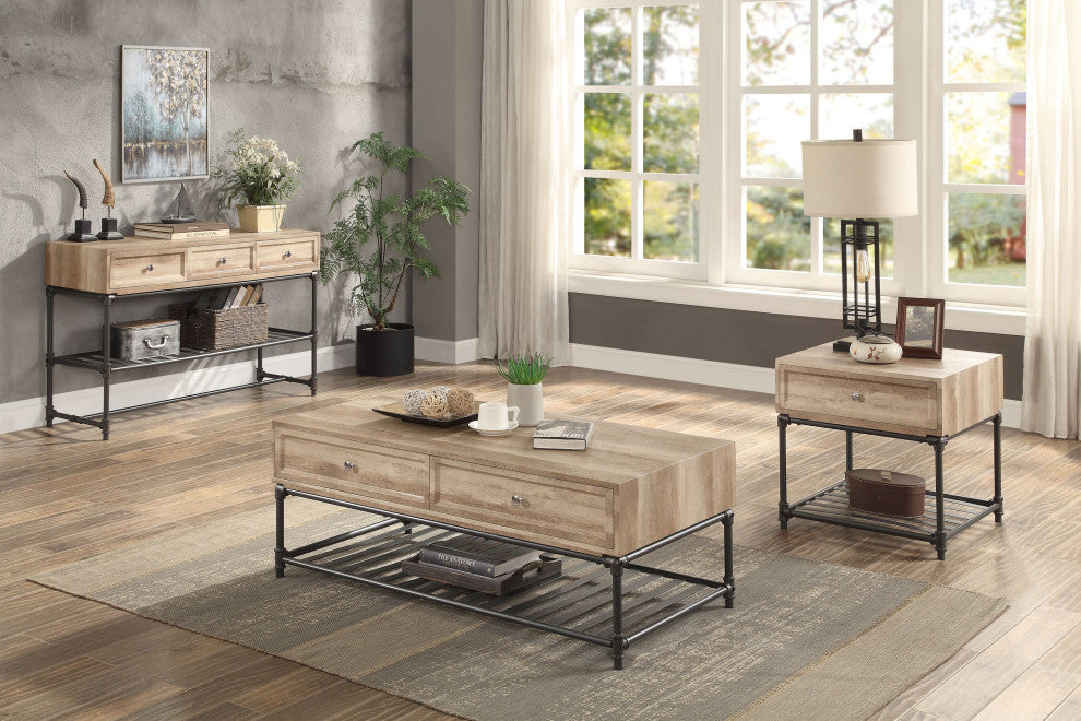 ACME Brantley End Table, Oak and Sandy Black Finish