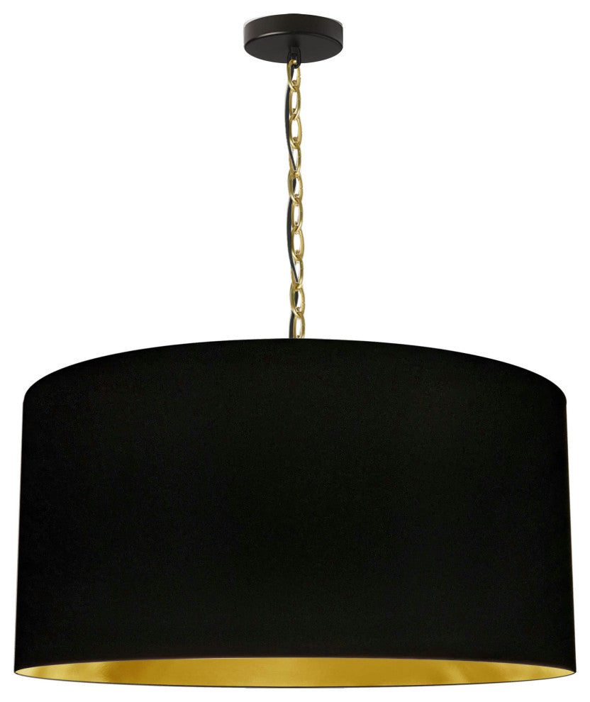 1 Light Large Braxton Aged Brass Pendant w/ Black/Gold Shade