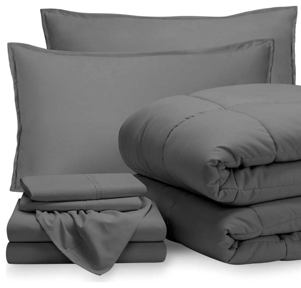 Bare Home 7-Piece Queen, King & Cal King Bed-in-a-Bag, Gray, Gray, California Ki