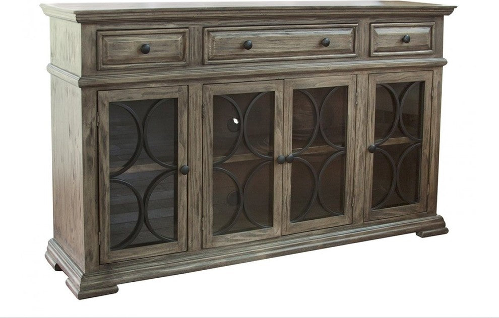 Keystone Rustic Solid Wood Sideboard/Media Console With 4-Doors 3-Drawers