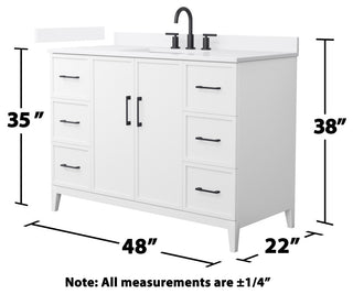 Elan 48" Single Vanity, White, White Quartz Top, 3-Hole, Black Trim