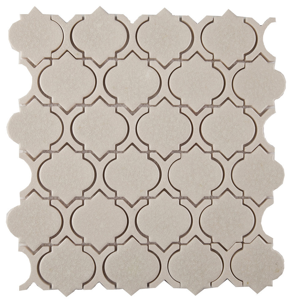 12"x11"Crackled Glass Mosaic Tile, Alabaster, Arabesque, Sample