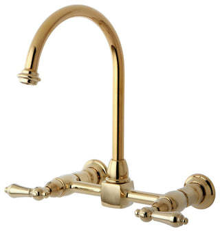 Kingston Brass Wall Mount Bridge Kitchen Faucet, Polished Brass