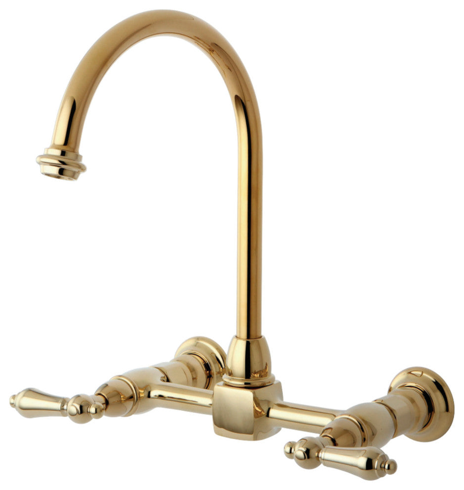 Kingston Brass Wall Mount Bridge Kitchen Faucet, Polished Brass