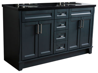 61" Double Sink Vanity, Dark Gray Finish And Black Galaxy Granite