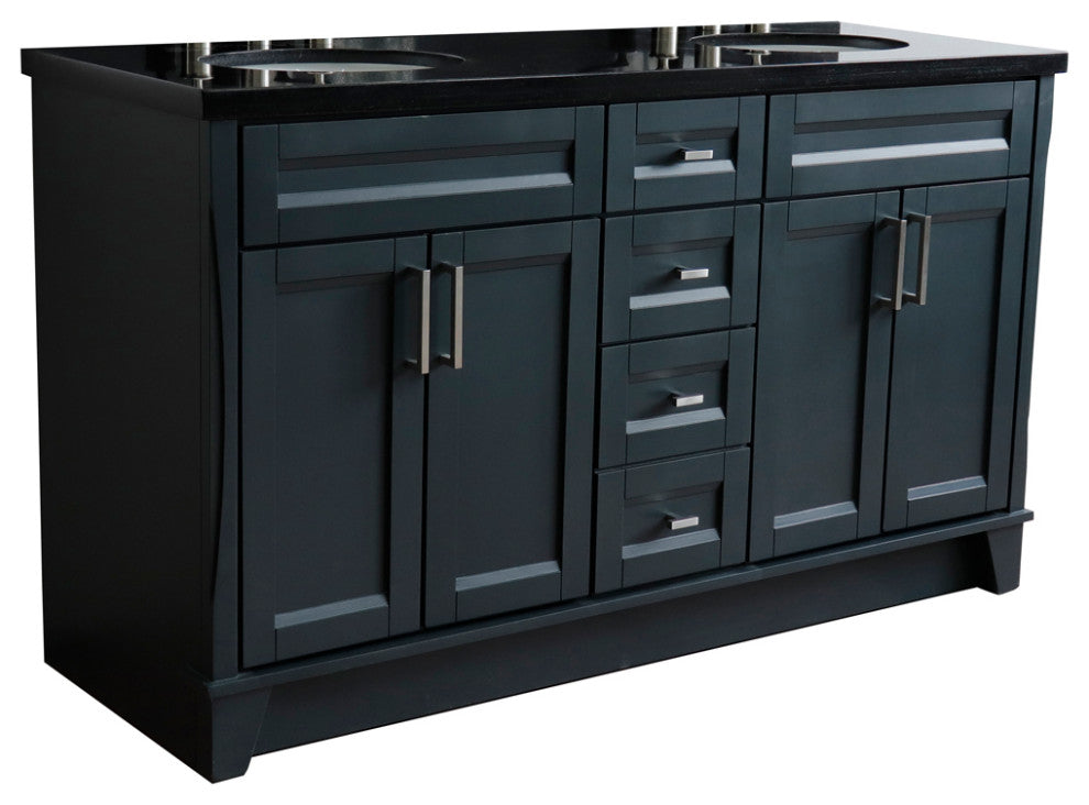 61" Double Sink Vanity, Dark Gray Finish And Black Galaxy Granite