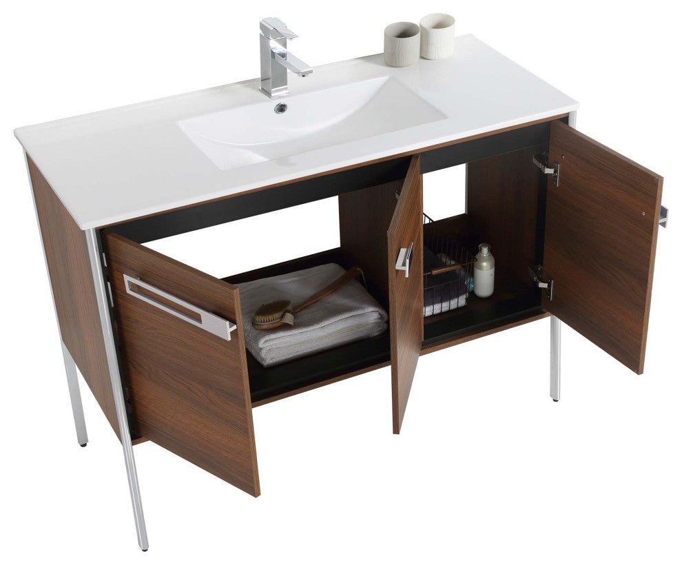Oakville Bath Vanity, Ceramic Sink, Walnut Ebony, 42 Inch, Chrome Hardware