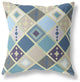 20" Blue Gold Tile Indoor Outdoor Zippered Throw Pillow