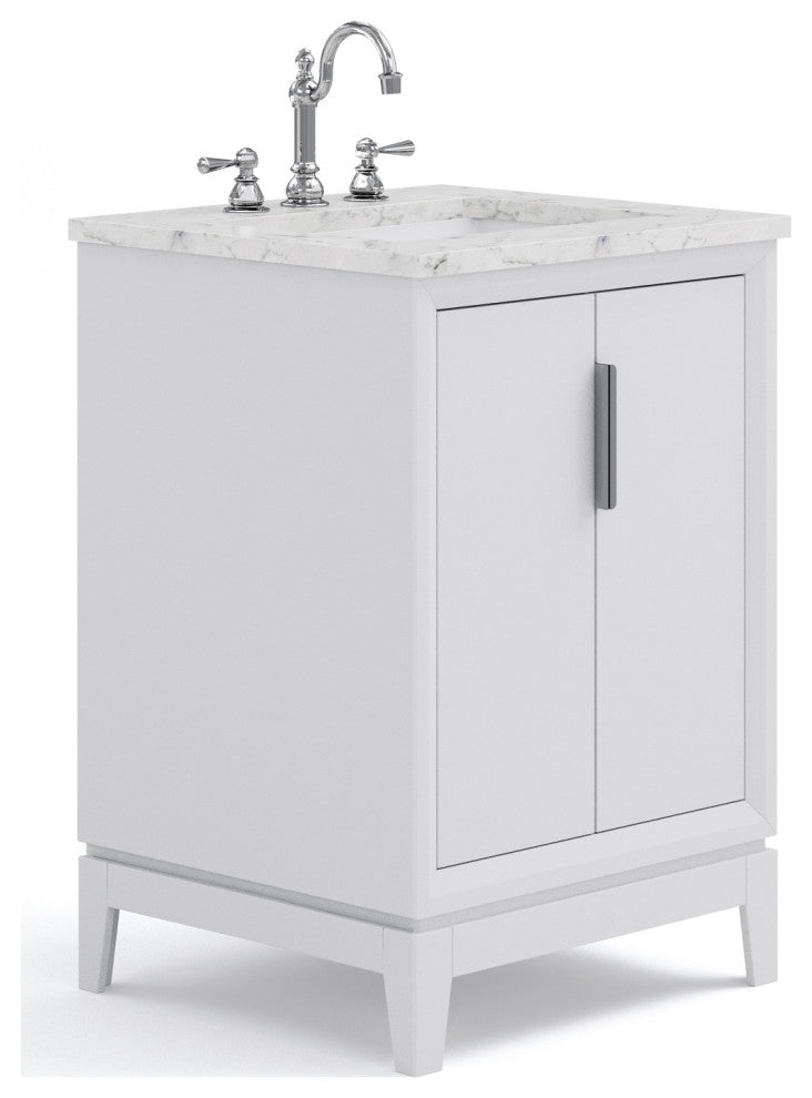 Elizabeth 24" Single Sink Carrara White Marble Vanity, Pure White