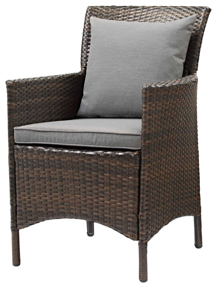 Side Dining Chair and Table Set, Rattan, Wicker, Brown Gray, Outdoor