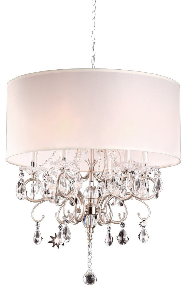 Glam Silver Crystals and White Shade Chandelier