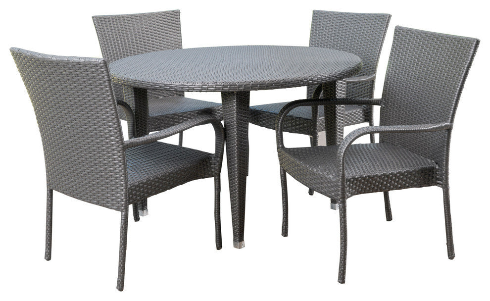 GDF Studio 5-Piece Sol y Luna Outdoor Wicker Dining Set, Gray