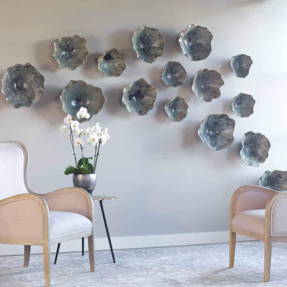 Uttermost Teo Coastal Tamarind Wood Wall Art in Soft Blue Green (Set of 3)