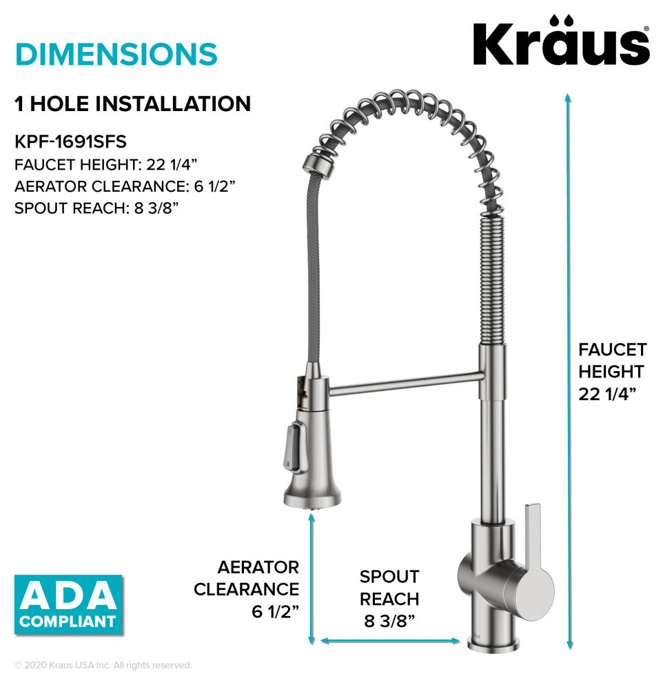 Britt Commercial Style 3-Function Pull-Down 1-Handle 1-Hole Kitchen Faucet, Spot-Free Stainless Steel (Model Kpf-1691sfs)