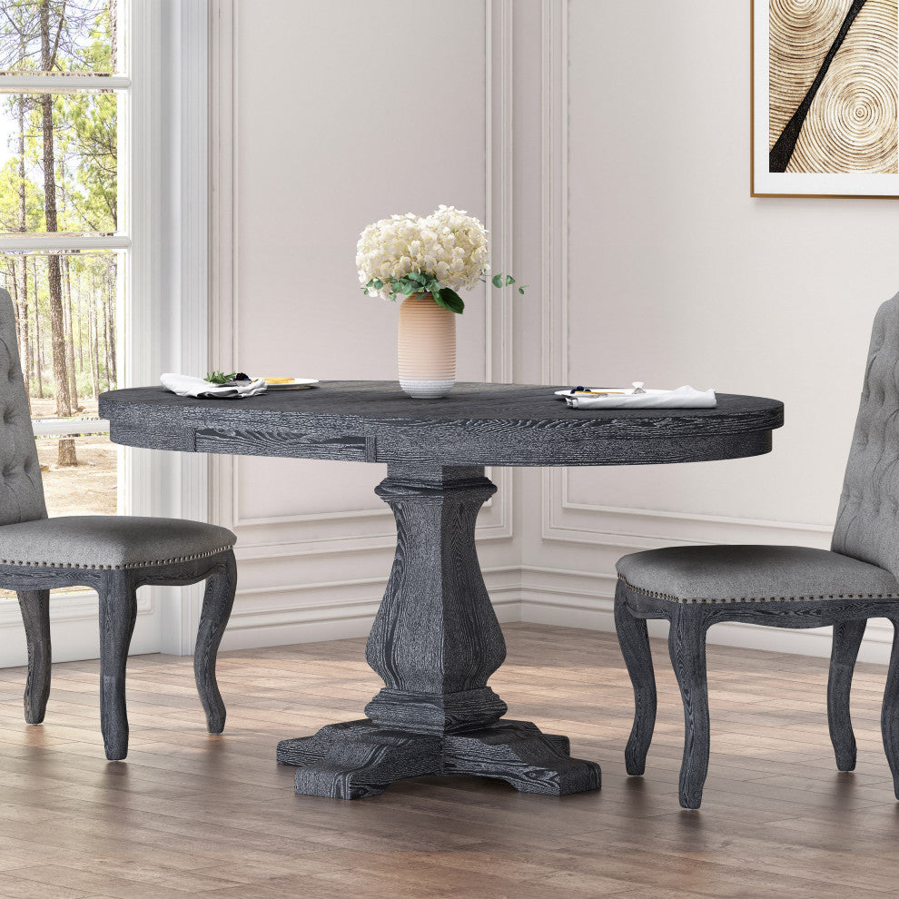 Judith Rustic Wood Expandable Oval Dining Table, Grey