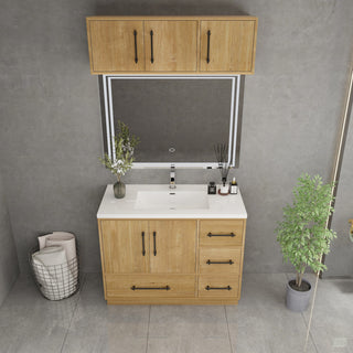 Victoria 42" Solid Wood Bath Vanity, Overhead Cabinet, Oak