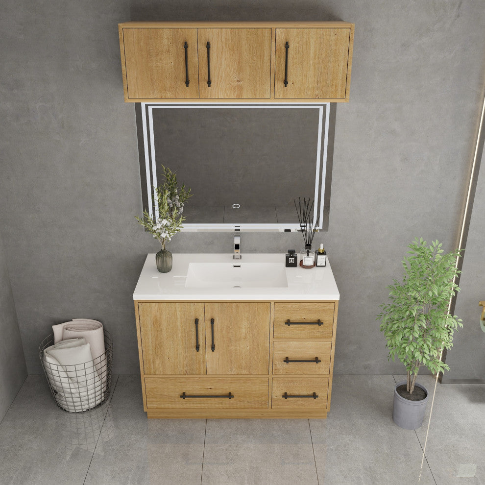 Victoria 42" Solid Wood Bath Vanity, Overhead Cabinet, Oak
