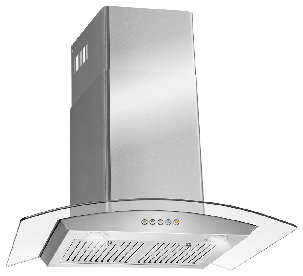 Cosmo Ducted Wall Mount Range Hood, Stainless Steel With Push Buttons, LED