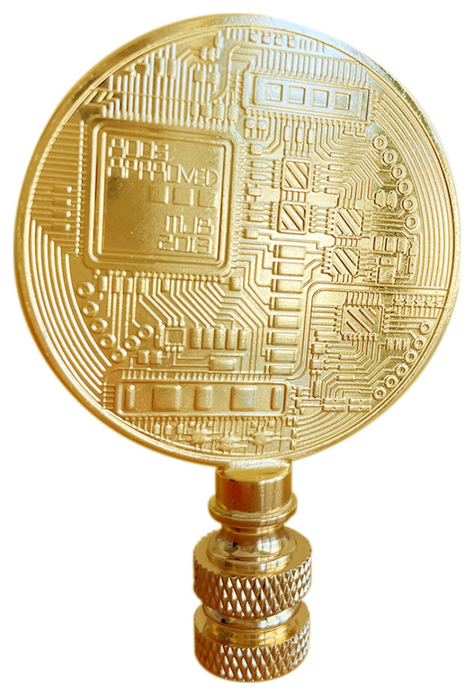 2.75"H Bitcoin Token Icon Polished Brass Finish Lamp Finial