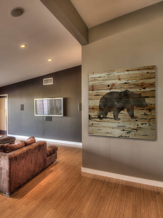 "Bear Birch Bark" Painting Print on Natural Pine Wood