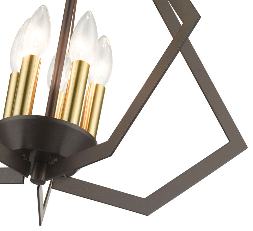 Prism 5-Light English Bronze Chandelier, Antique Brass Accents